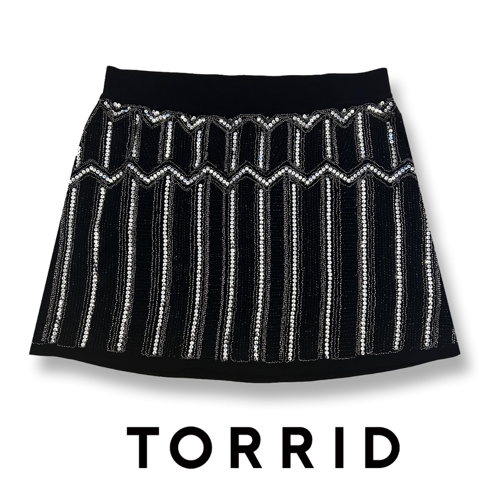 Torrid Black Beaded Sequin Ponte Knit Skirt Dressy Versatile All Occasion NWT